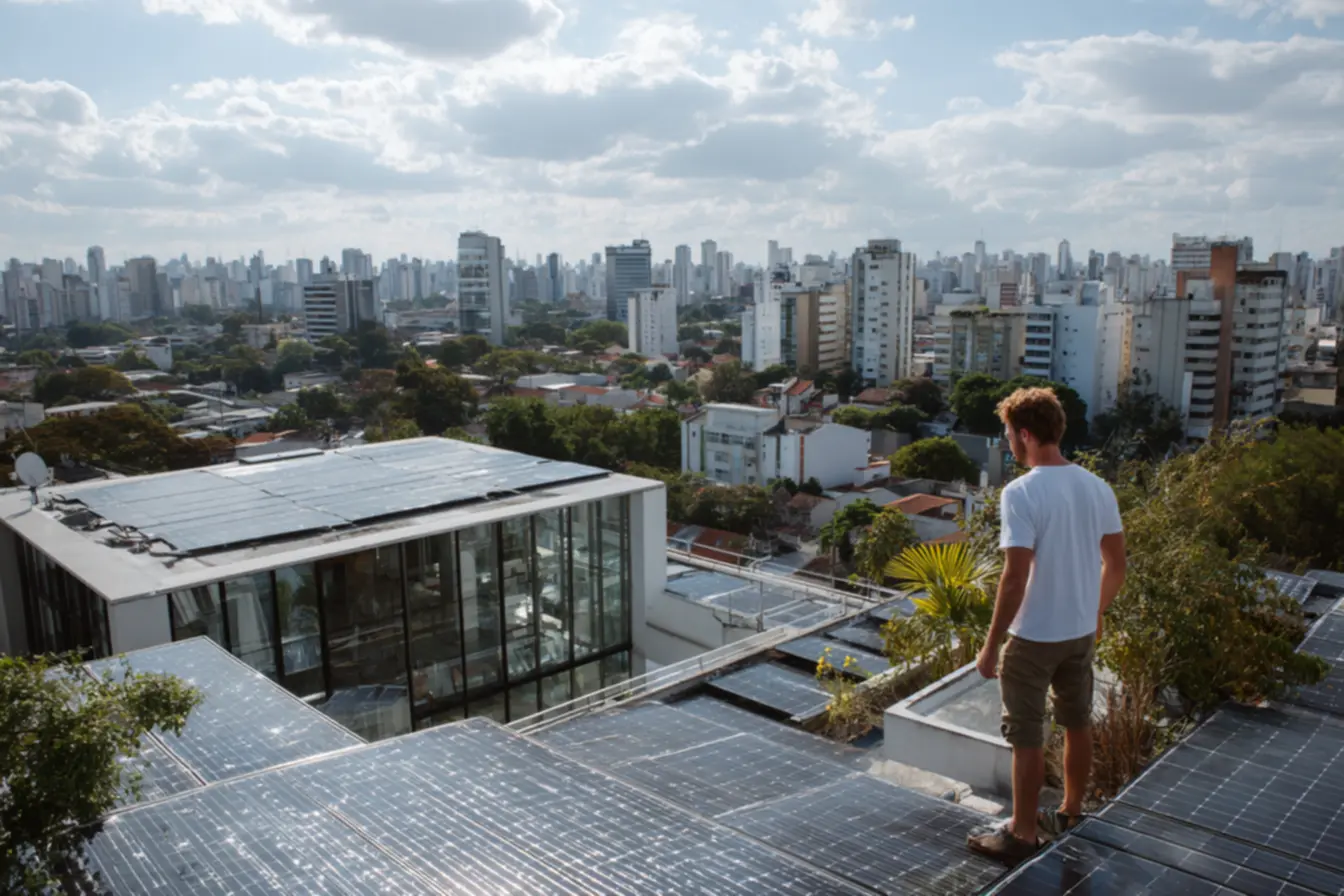 Sistema de energia solar em residência com telhado preparado para geração fotovoltaica