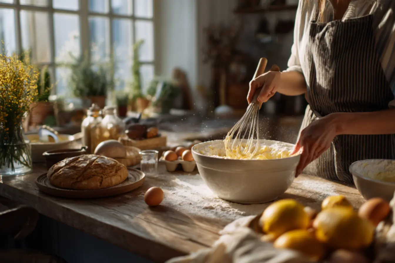 Massa de bolo com farinha de arroz mostrando textura leve e úmida