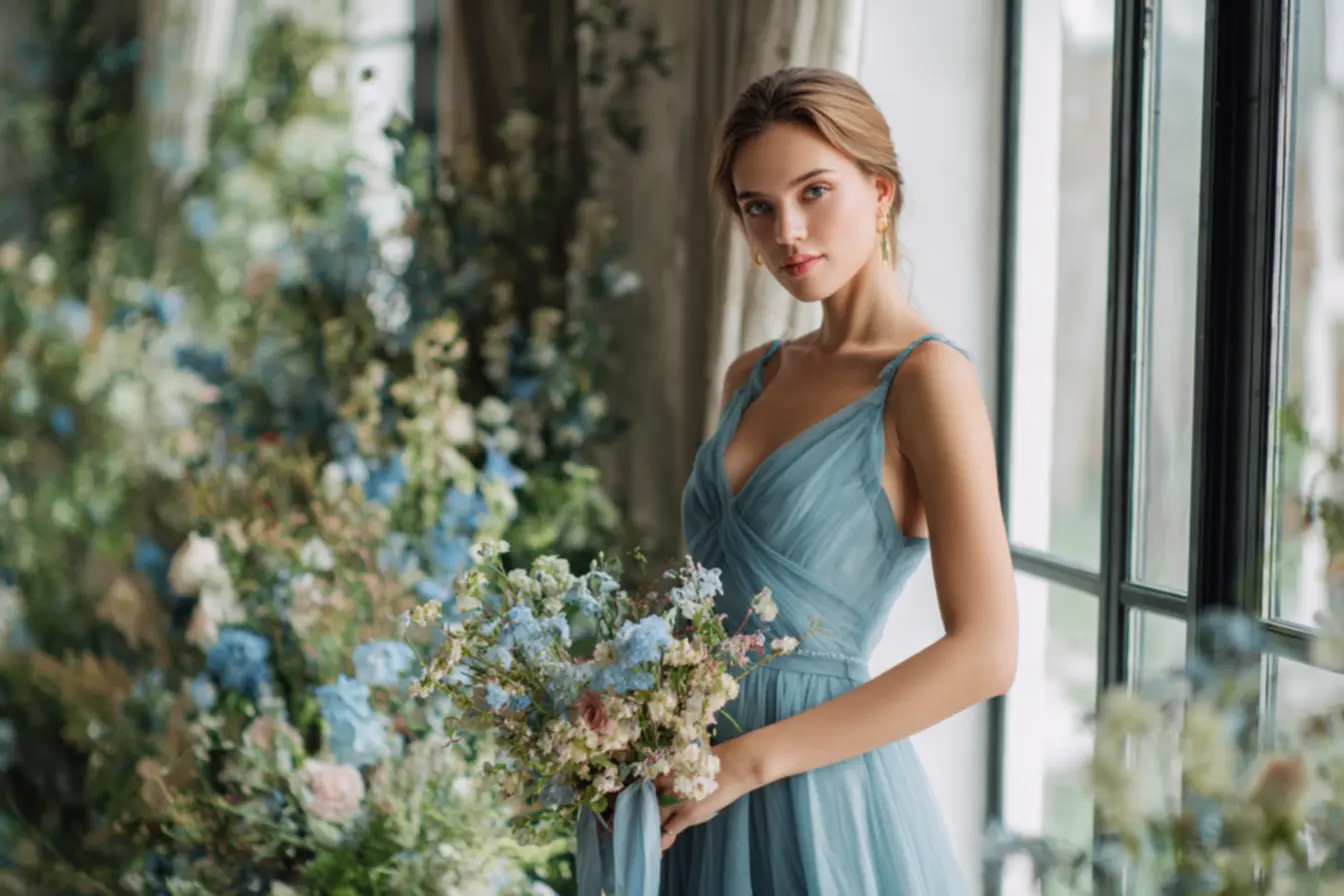 Vestidos de madrinha com tons de azul escolhidos conforme estilo da festa e tom de pele para harmonia visual