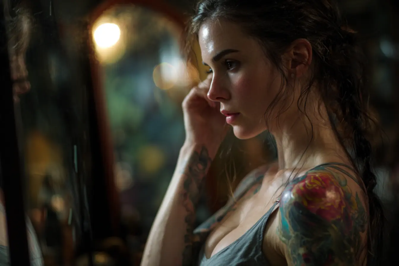 exemplo de cobertura de tatuagem com novo desenho mais escuro e maior