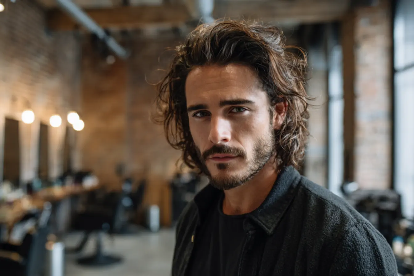 Detalhes de cortes médios masculinos com texturização em cabelo ondulado