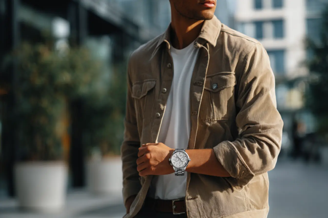 detalhes do design de relógio Tommy prateado para estilo profissional e casual