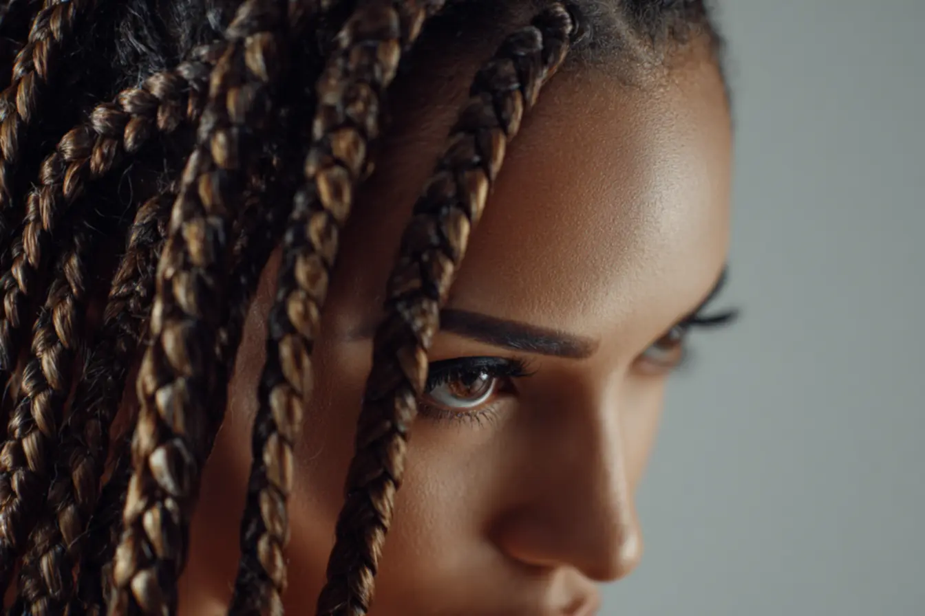 Penteado de trança nagô feminina com linhas retas e laterais estilizadas