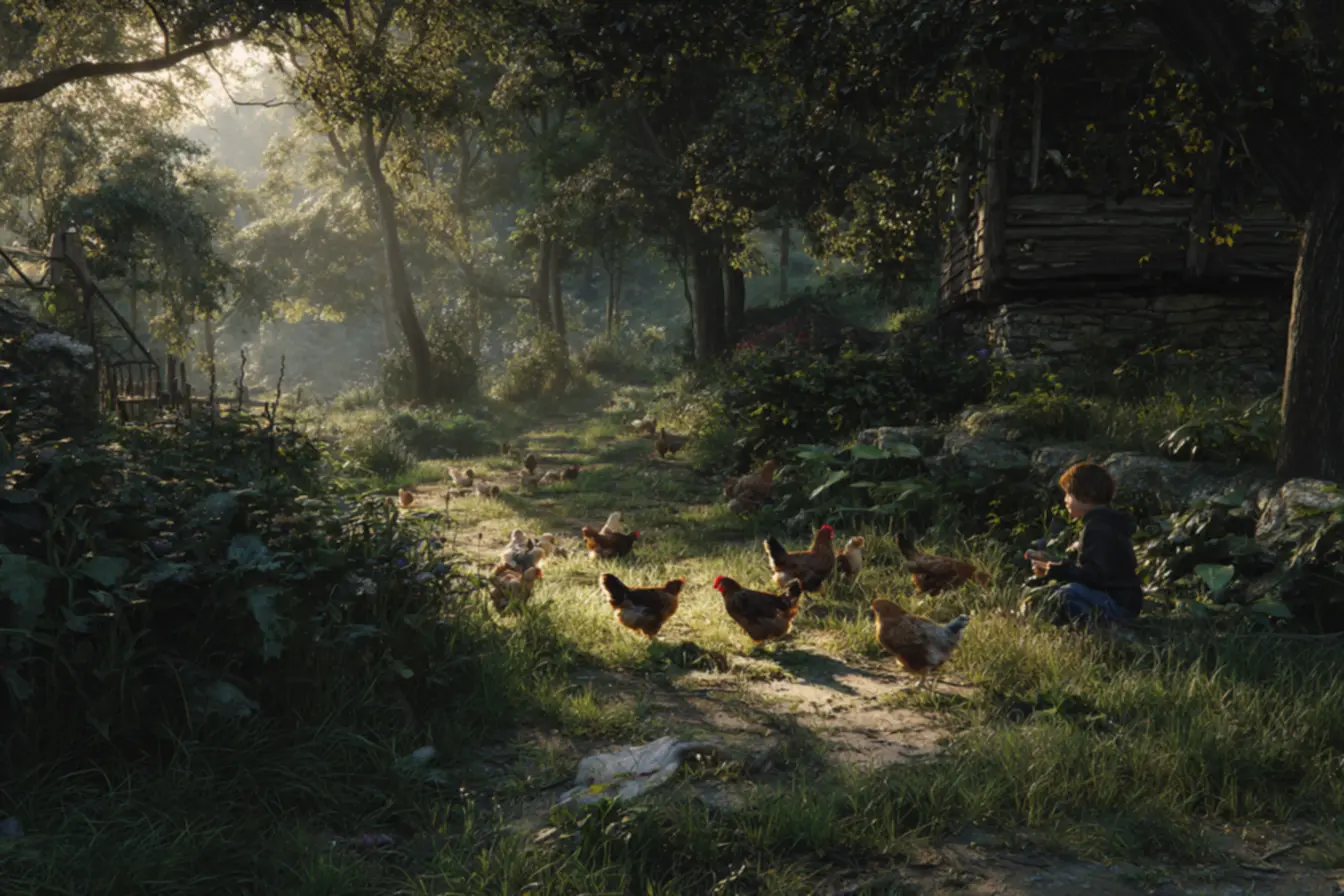 Galinhas em sonhos representando abundância, cuidado com o lar e segurança material