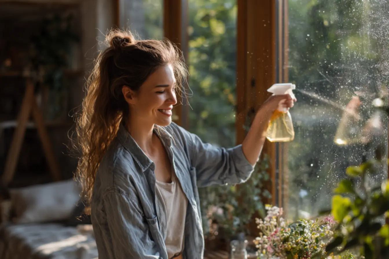 Detalhe de vidro engordurado antes da limpeza com solução caseira