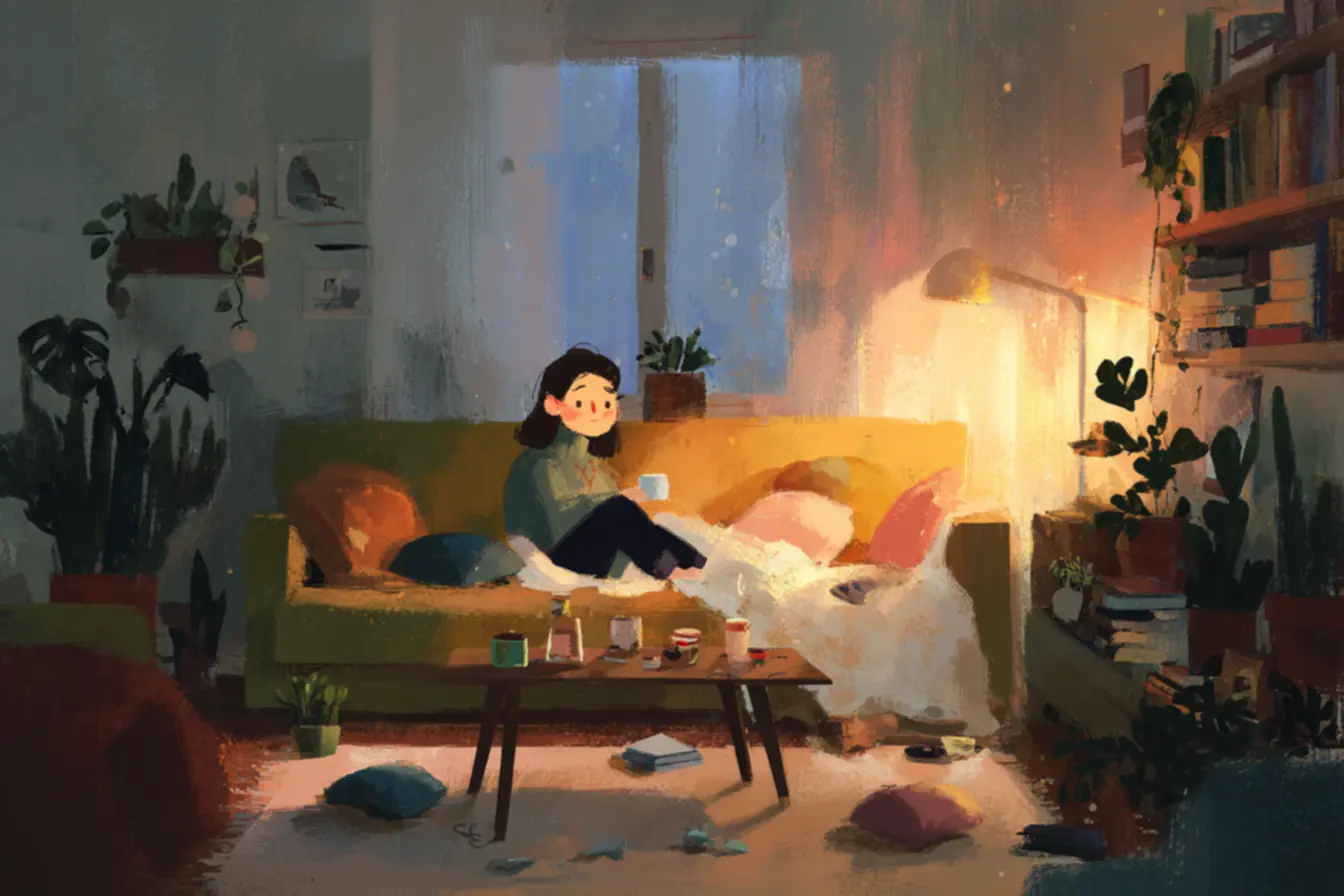 Sala de estar simples representando limites saudáveis para receber visitas