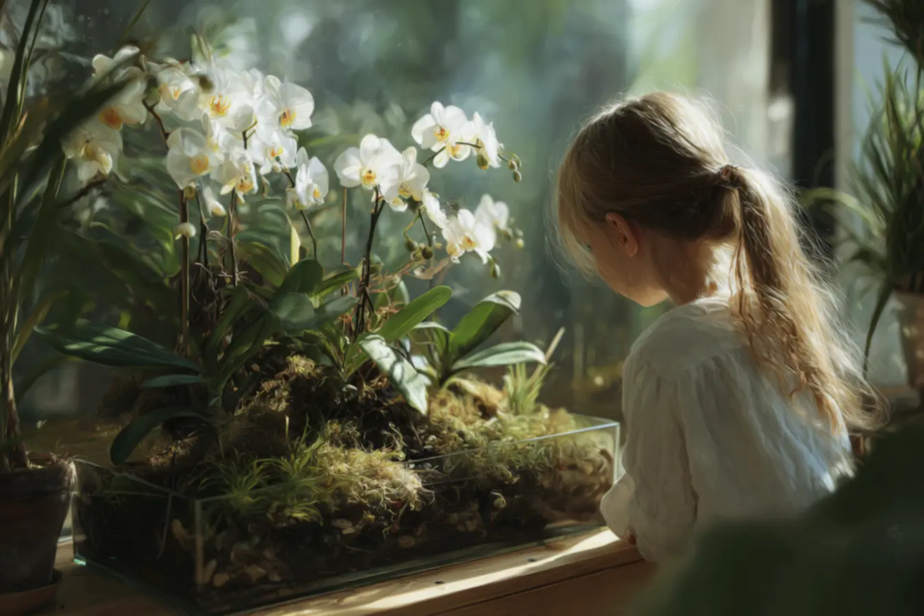 Excesso de sais minerais na água causando acúmulo no substrato de orquídeas