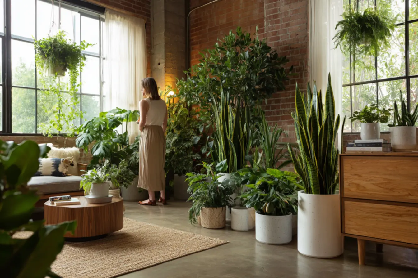 Vasos pequenos com plantas compactas organizados em prateleiras para otimizar ambientes reduzidos