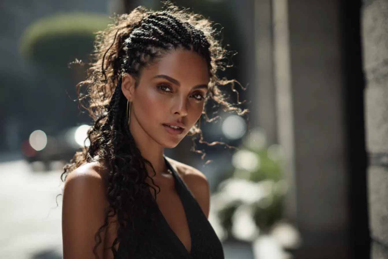 Materiais para tranças com cachos soltos incluindo fibra sintética e cabelo orgânico