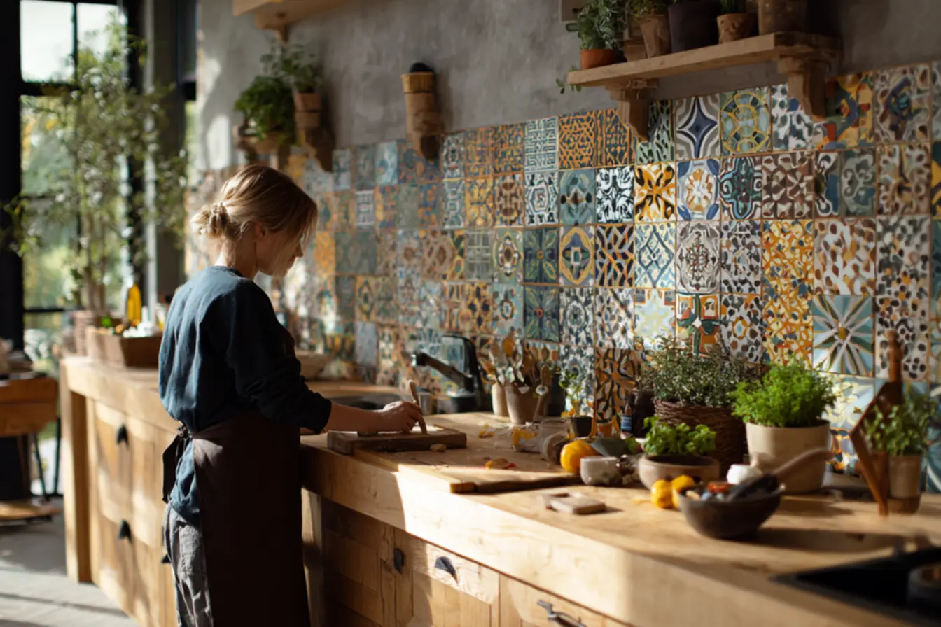 Detalhe de adesivo para azulejo de cozinha resistente à umidade e gordura