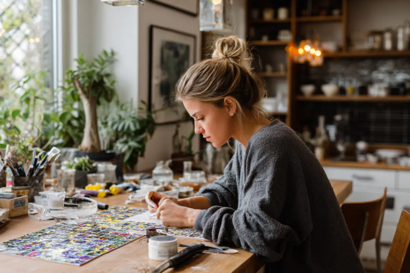 Passo a passo aplicando adesivo de azulejo na parede da cozinha com espátula