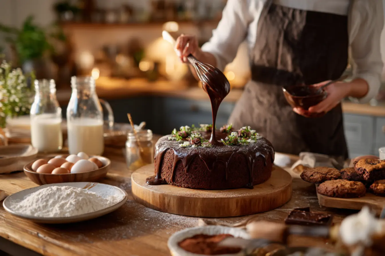 Massa de bolo de chocolate sendo preparada no liquidificador