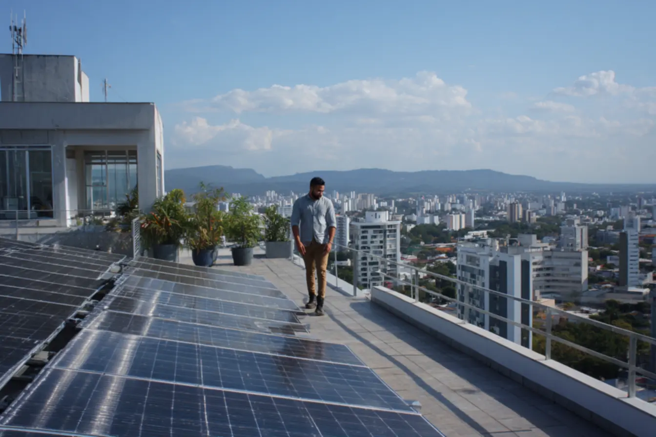 Painéis de energia solar em telhados de imóveis comerciais e residenciais em Contagem