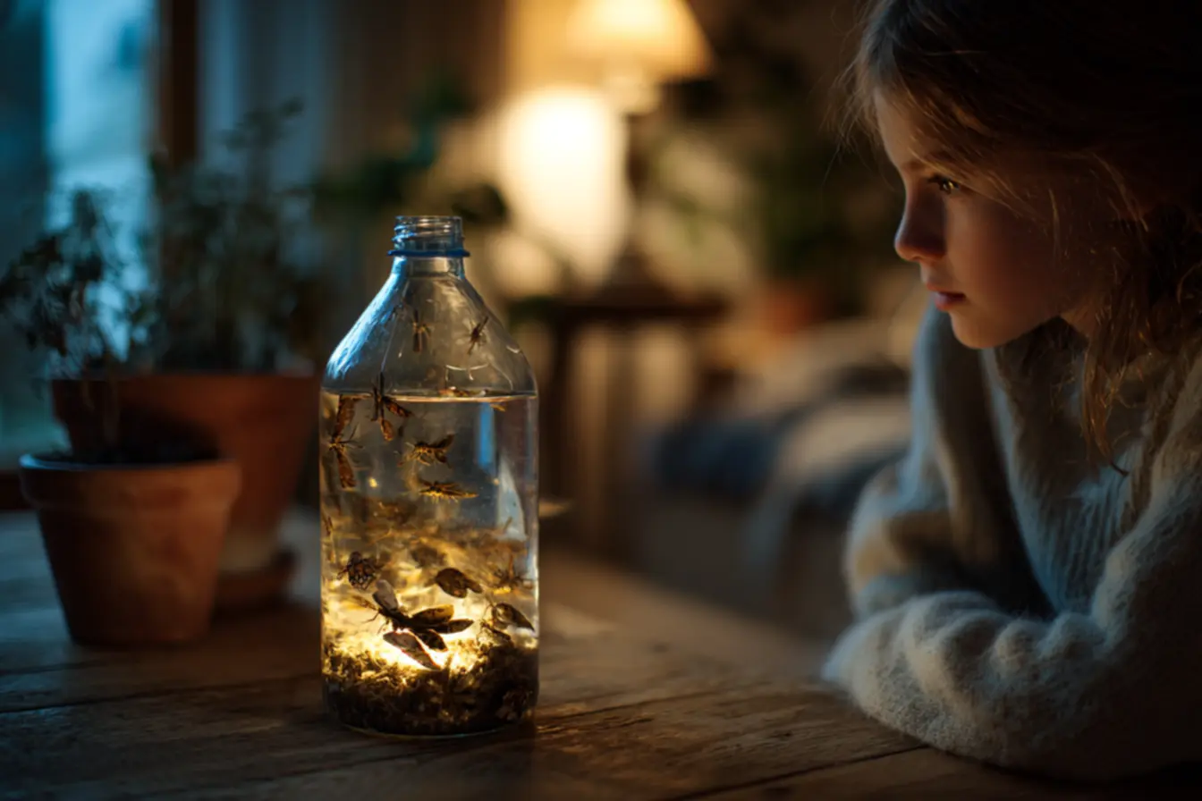 Montagem do funil invertido em armadilha caseira para mosquitos