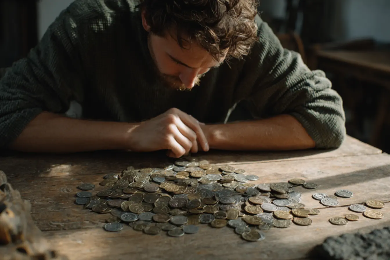 Cofrinho cheio de moedas de 50 centavos que podem ter valor numismático