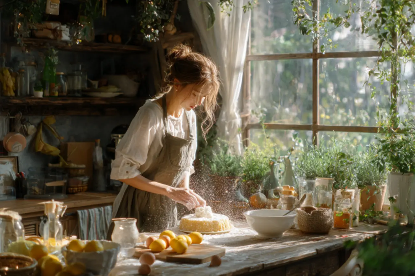 Fatias de bolo de arroz cítrico, úmido e macio para lanche da tarde