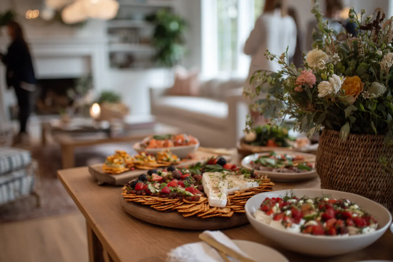 chá de panela simples com petiscos fáceis e mesa organizada para receber convidados