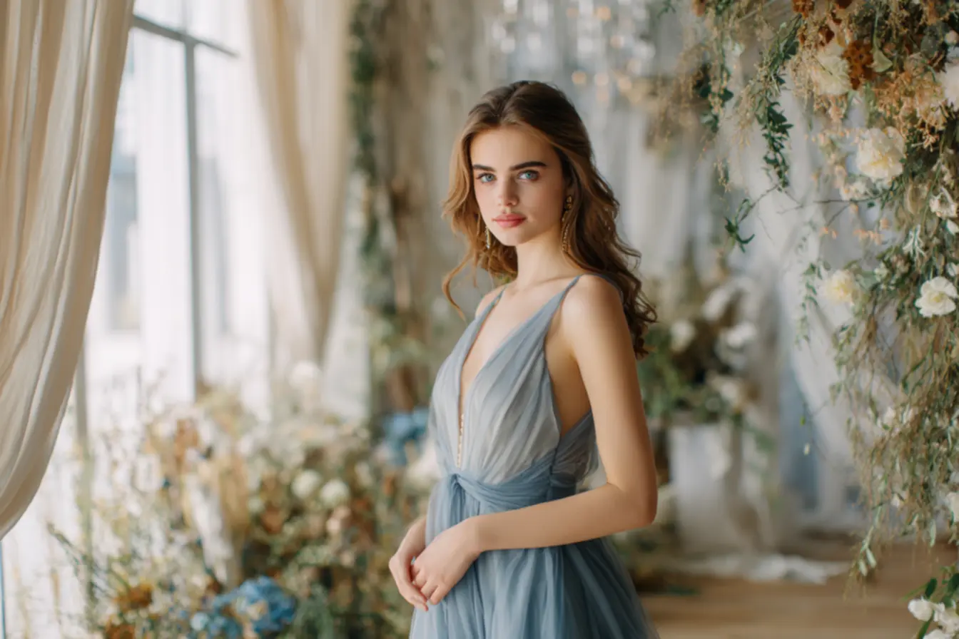 Demonstração dos cinco tons essenciais de azul para vestidos de madrinha em diferentes ocasiões