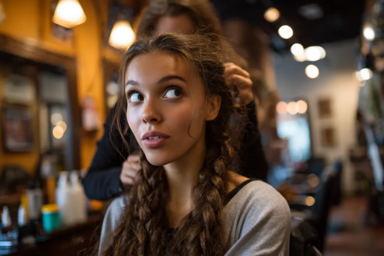 Pacotes de cabelo jumbo sendo escolhidos para tranças em salão