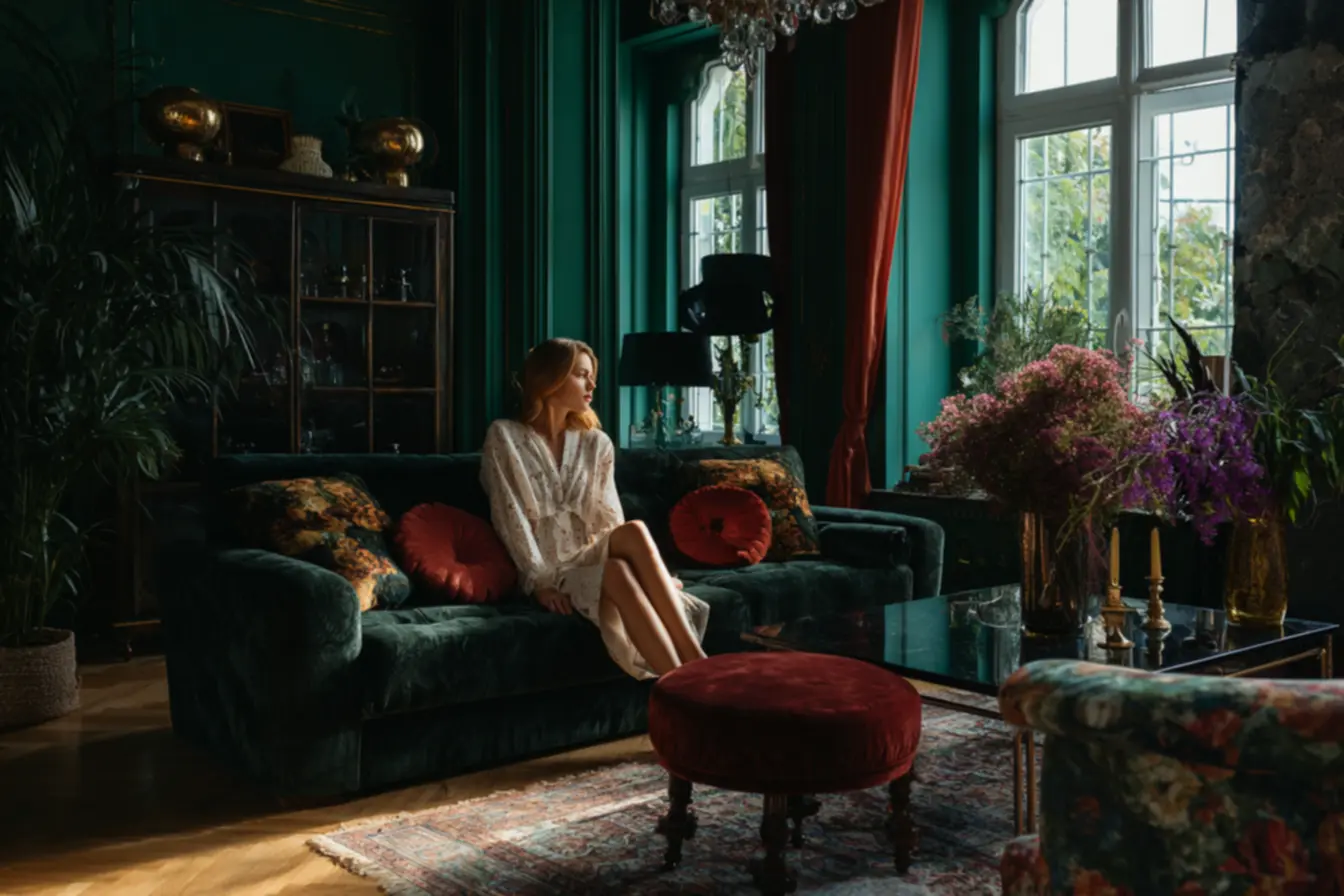 Parede em Escarlate criando ponto focal dinâmico em sala de estar