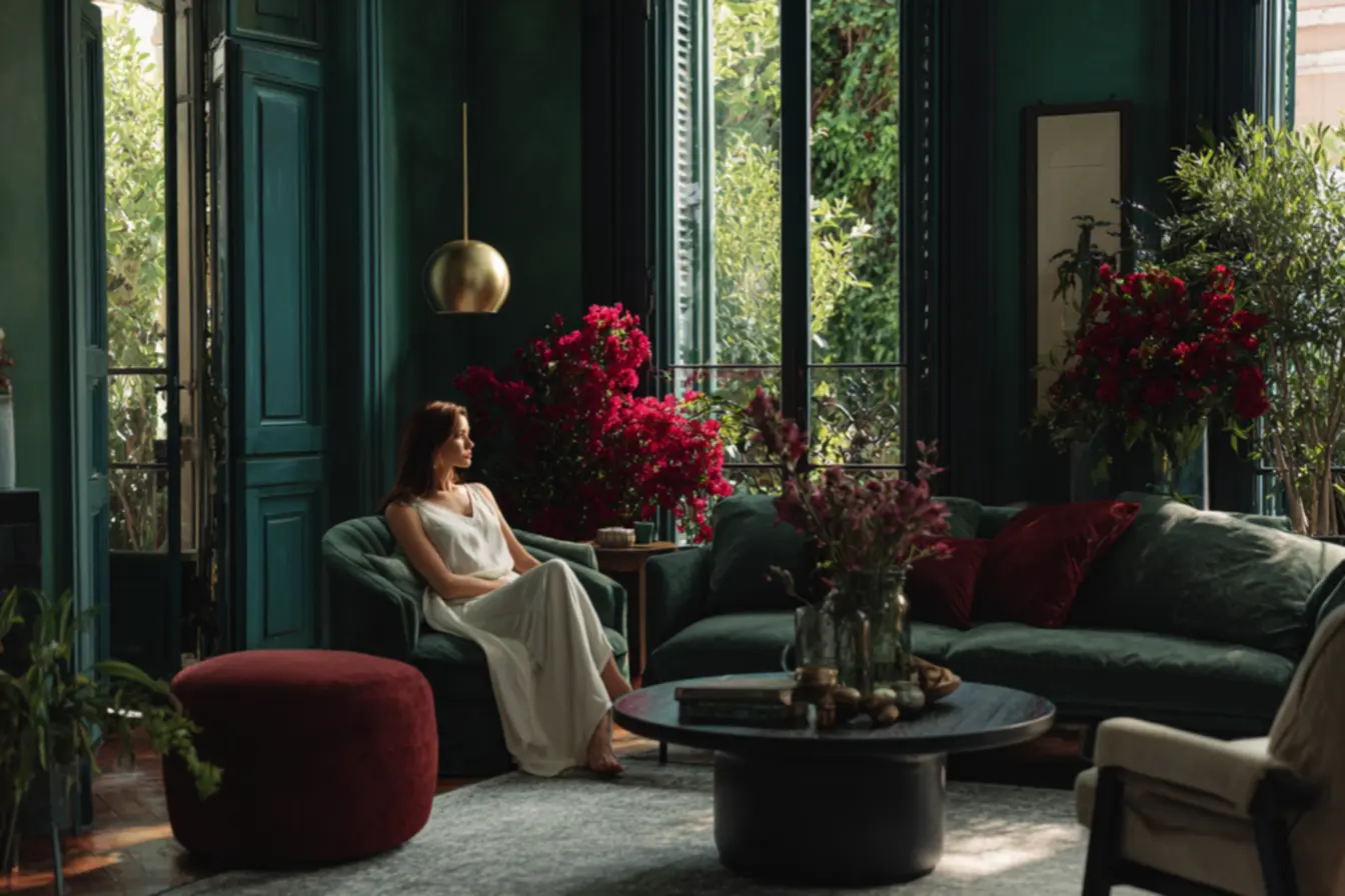 Paleta de cores Esmeralda, Ébano e Escarlate para valorização de ambientes