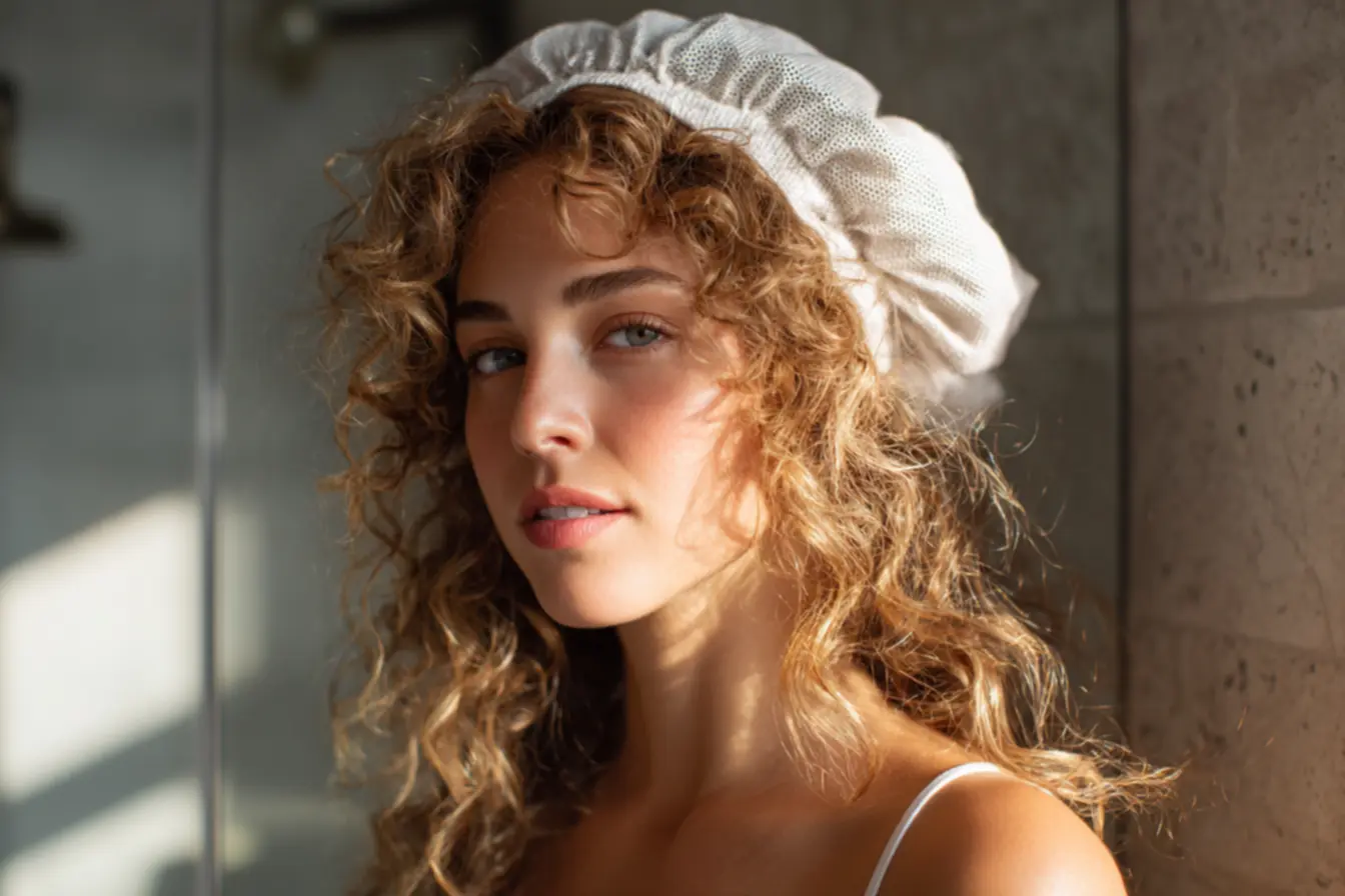 Preparação do cabelo cacheado com creme de pentear antes de usar difusor caseiro