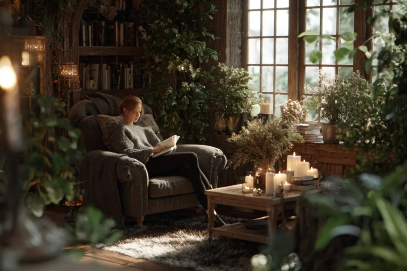 Iluminação ideal para cantinho de leitura com luz natural e luminária articulada