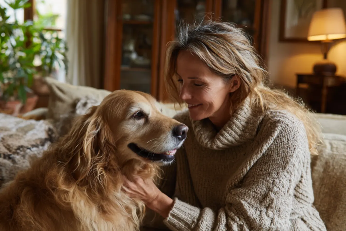 Cachorro idoso com focinho branco e olhos levemente opacos demonstrando envelhecimento