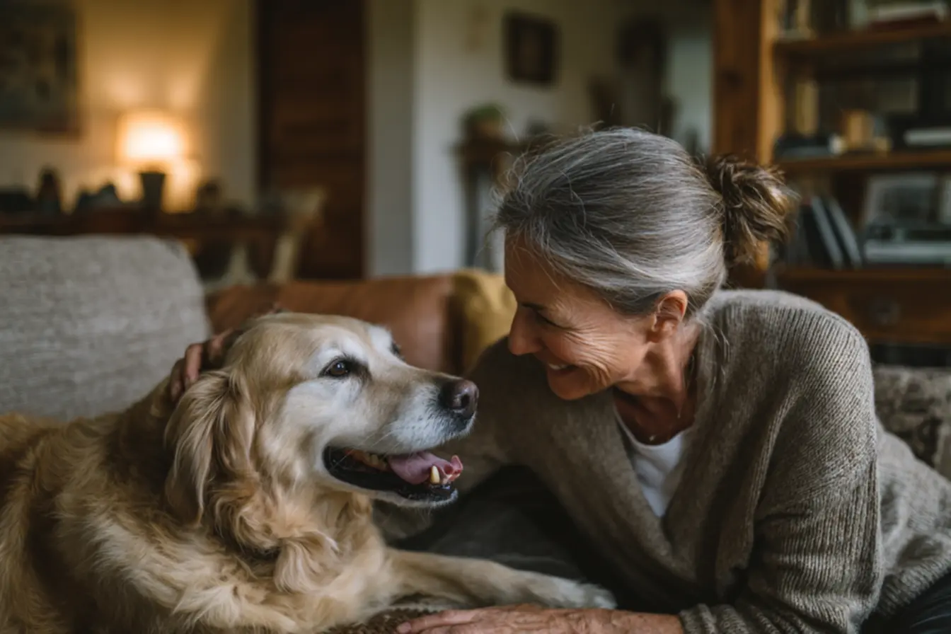 Veterinário avaliando a idade do cachorro pela dentição e sinais físicos