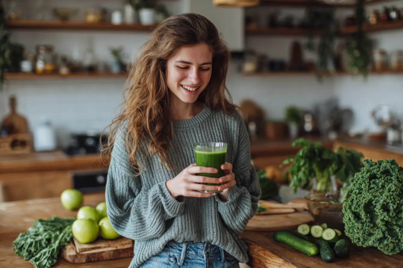 Passo a passo para preparar suco verde equilibrado com folhas, frutas e sementes