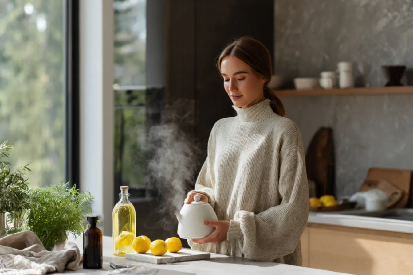 Chaleira fervendo vinagre para limpeza natural do calcário