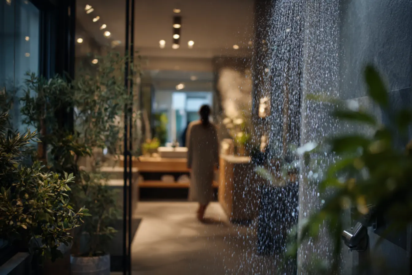 Divisória de banheiro em PVC, MDF naval e laminado TS em ambiente residencial