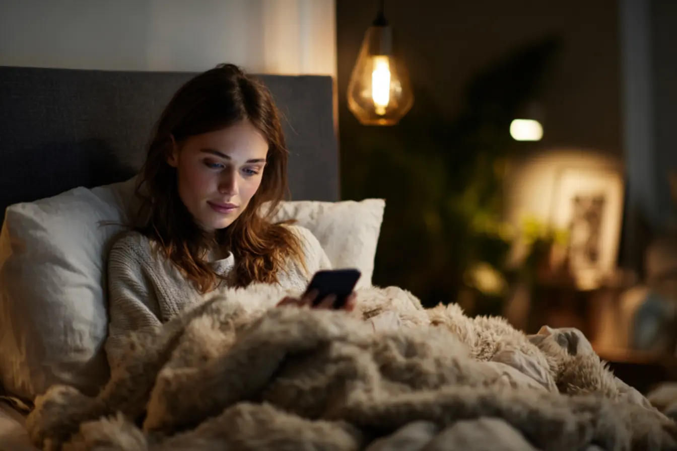 Mulher deitada na cama olhando o relógio após as 22h com dificuldade para descansar