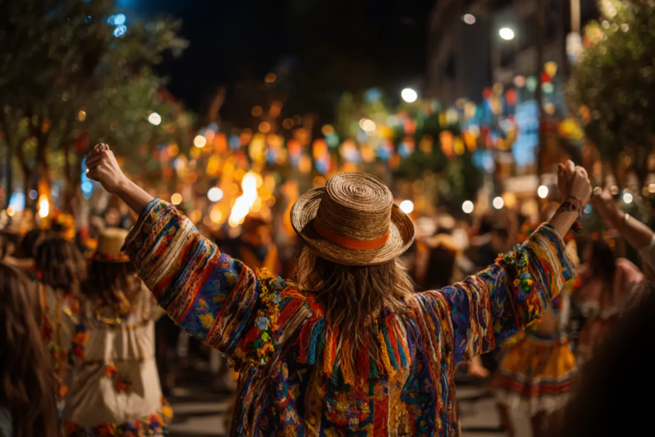 Comunidade participando junta de festa junina tradicional