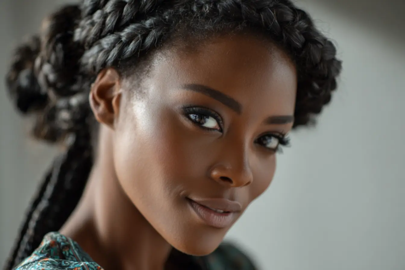 Trança nagô feminina com box braids e detalhes em jumbo colorido