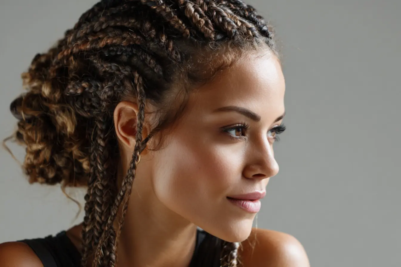 Foto de trança nagô feminina com diferentes estilos e desenhos geométricos