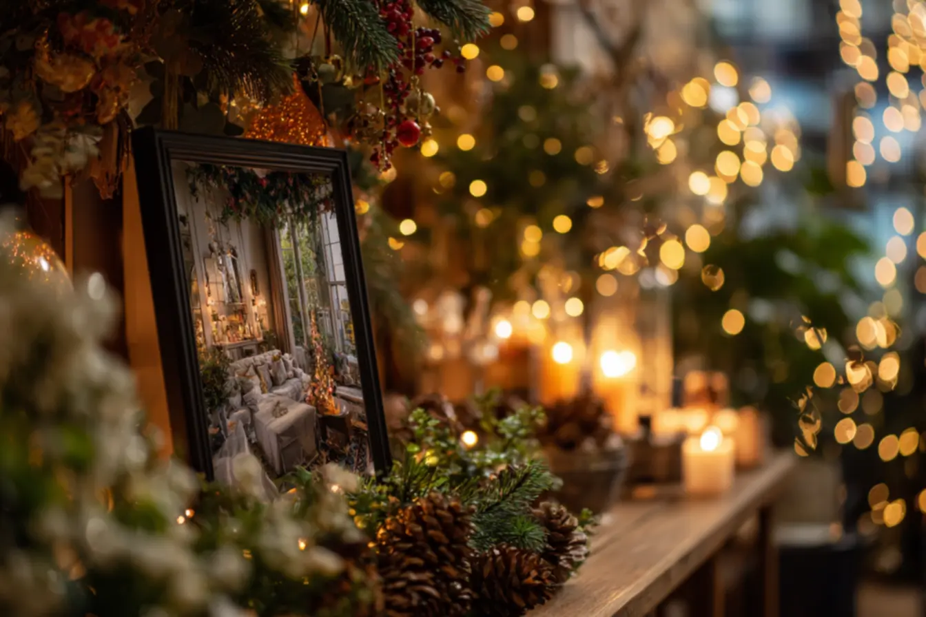 Painel de Natal montado com fixação segura e iluminação estratégica para decoração prática