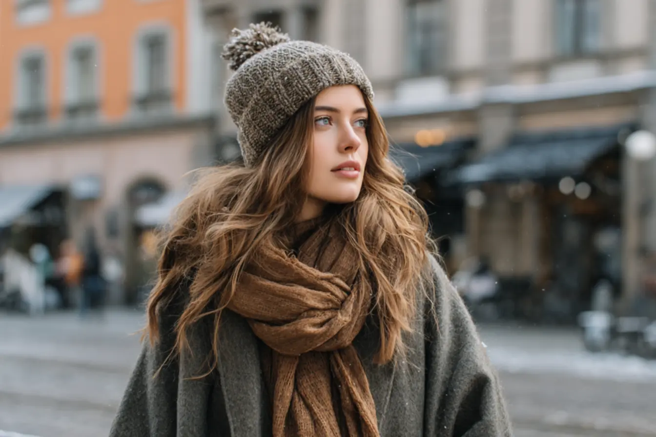 Bota marrom em destaque em visual urbano de inverno