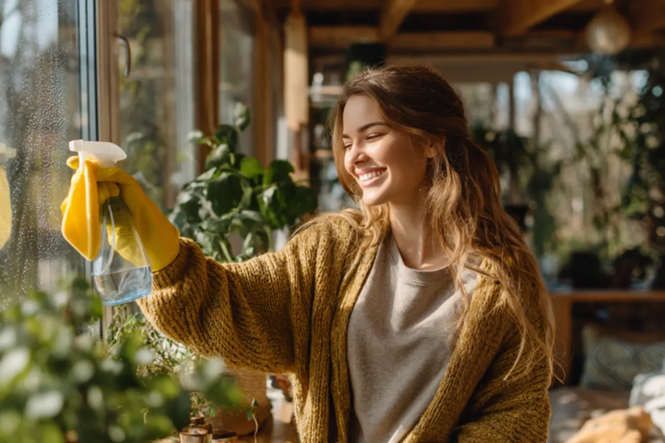 Limpa vidro caseiro econômico para janelas e espelhos brilhando sem manchas