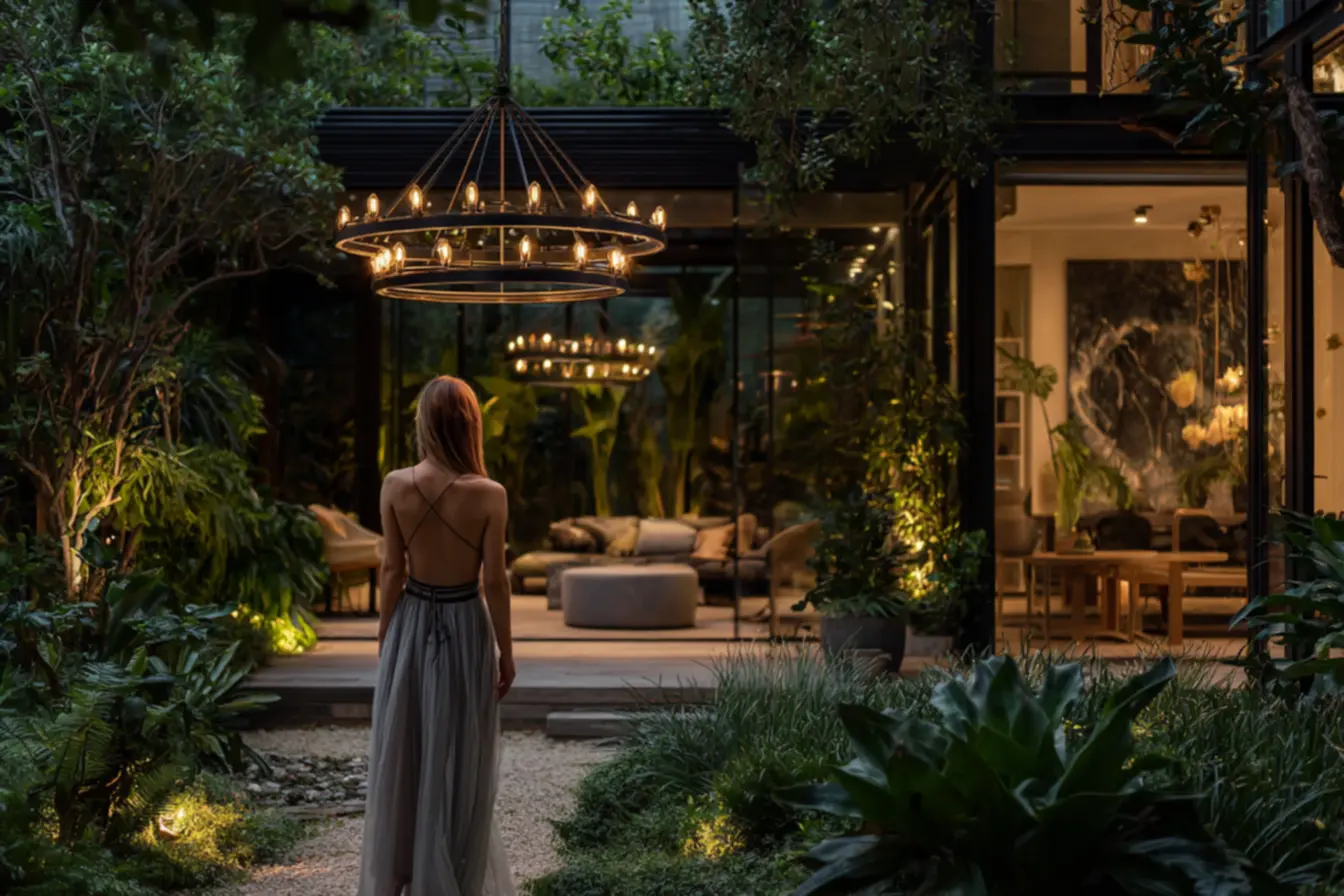 Lustre para jardim impermeável com IP65 instalado em área externa descoberta