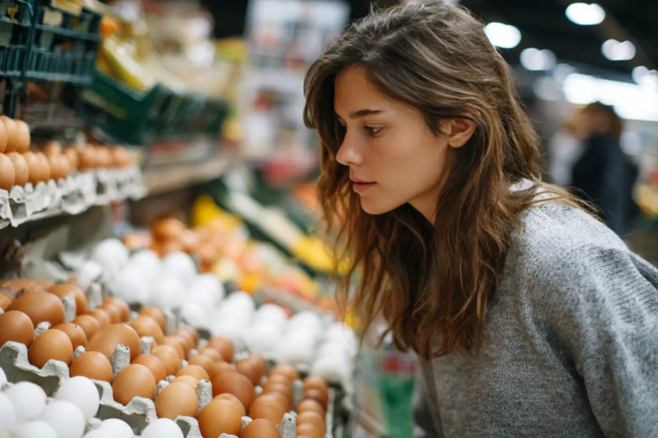 Ovos brancos e marrons lado a lado mostrando que a cor da casca não define o valor nutricional