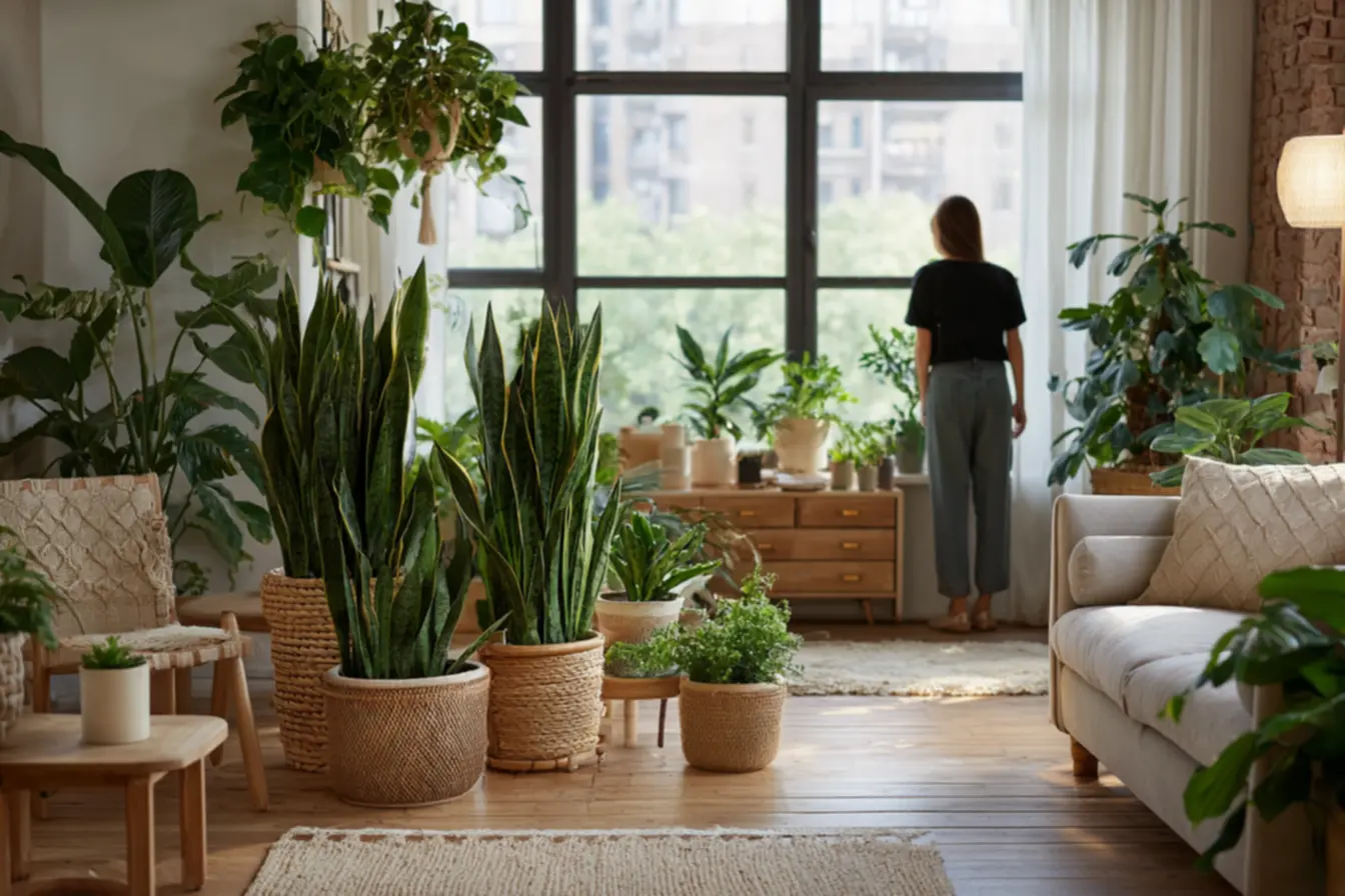 Plantas ideais para ambientes compactos decorando sala pequena com vasos verticais e pendentes