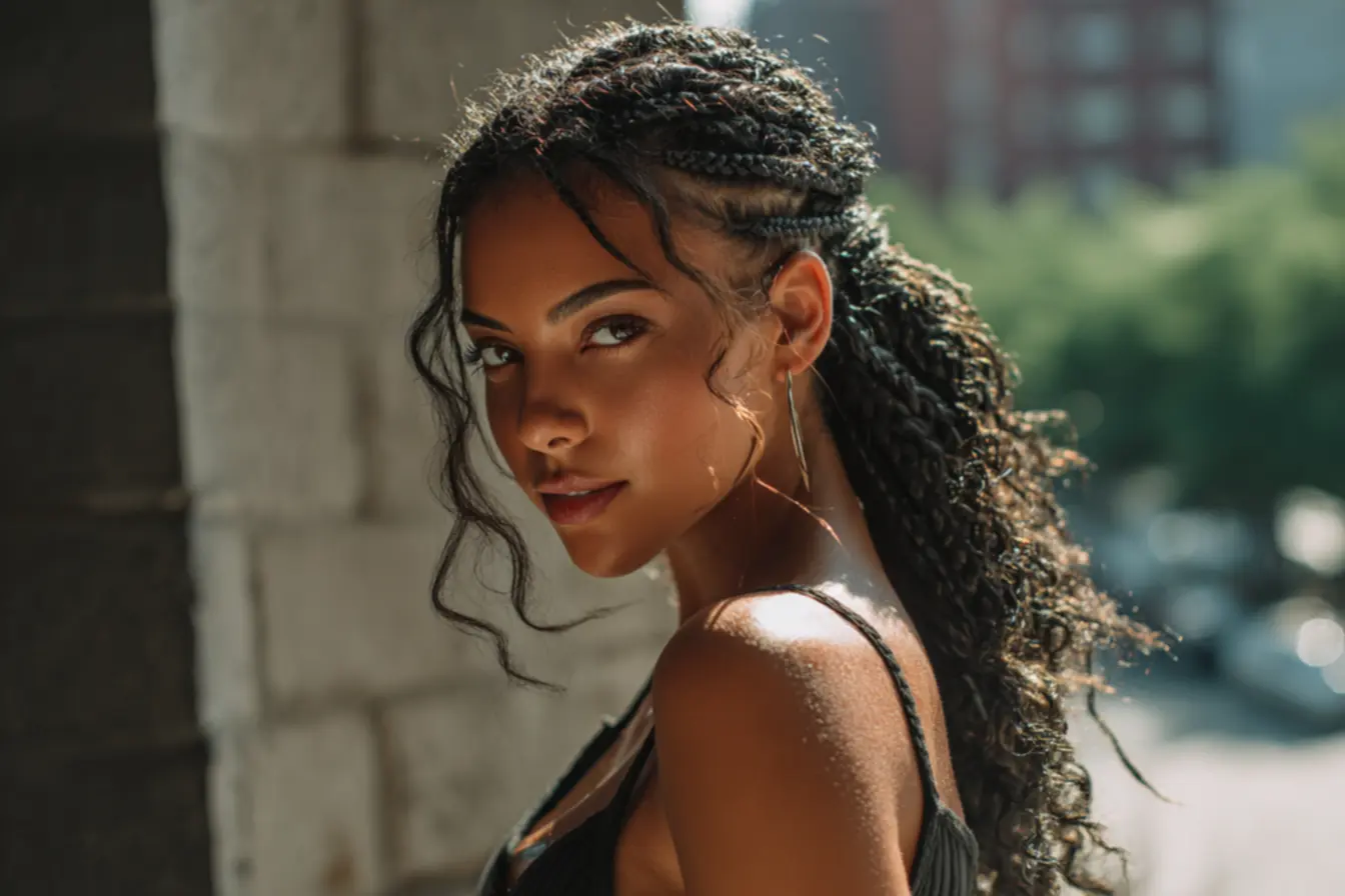 Trança nagô com cachos soltos e preço acessível em salão especializado