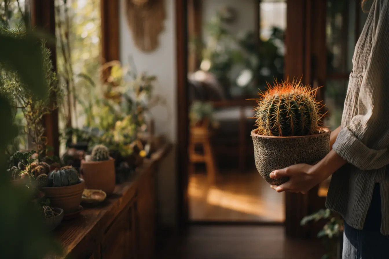 Cactos posicionados estrategicamente na entrada da casa para proteção energética e harmonização do ambiente