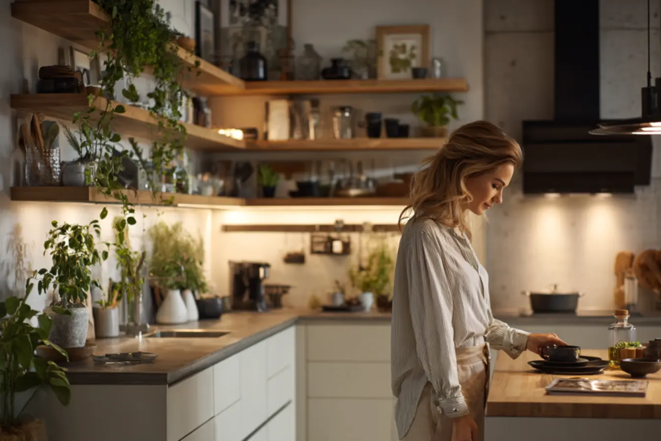 Armário de cozinha modular suspenso para otimizar espaço em cozinha compacta