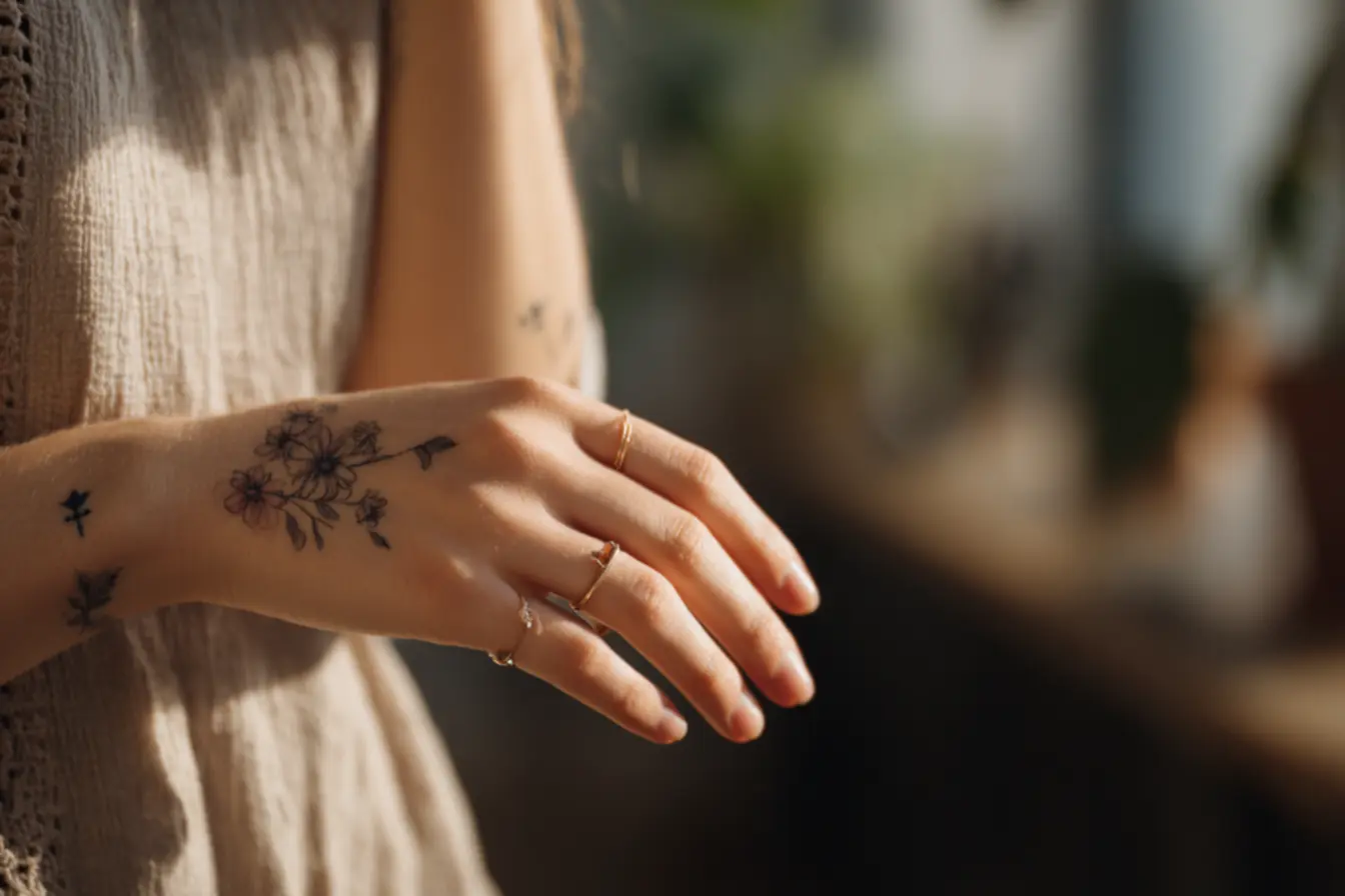 Ideias de tatuagens delicadas no dorso da mão e nos dedos