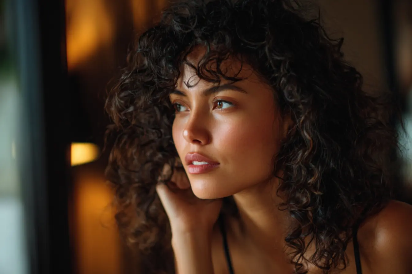 Cabelo cacheado preto saudável após tonalizante suave