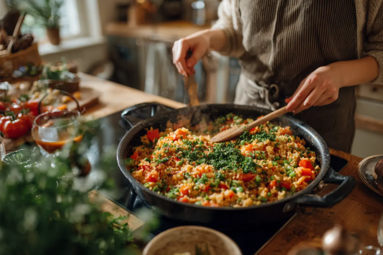 Arroz à grega feito com sobra de arroz cozido, rápido e delicioso