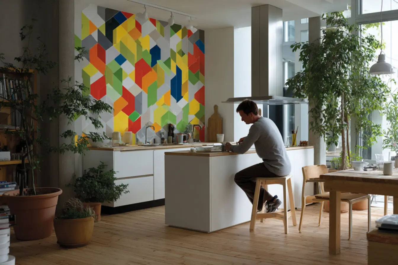 Cozinha pequena com adesivo tipo metrô branco ampliando visualmente o ambiente