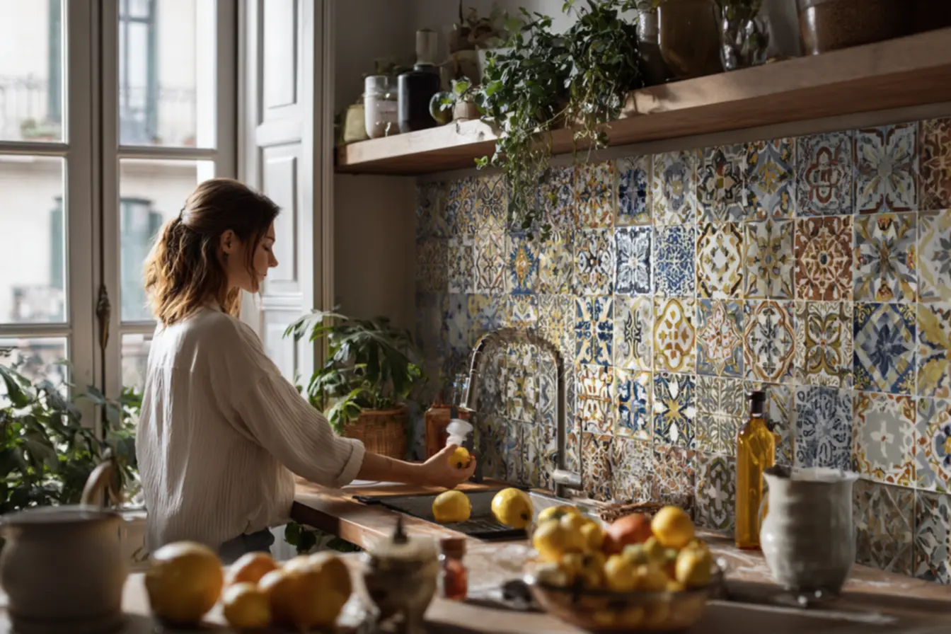 Cozinha renovada em 24 horas com adesivos para azulejos vinílicos laváveis